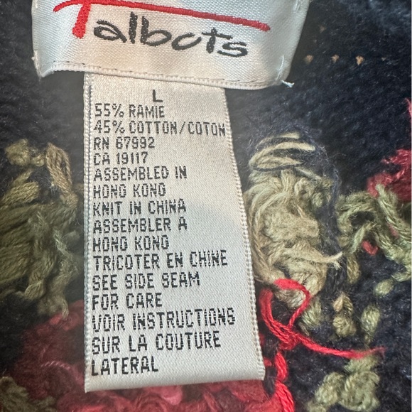 Talbots Knit Crew Neck Sweater Size Large Navy Embroidered Detail - Picture 4 of 6